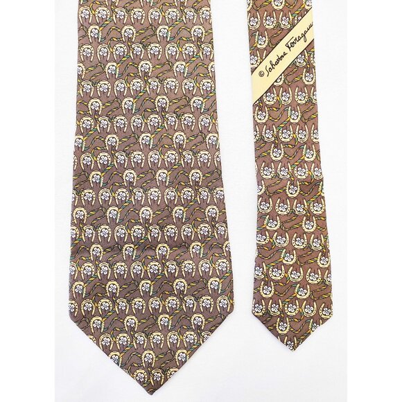 Salvatore Ferragamo Mens Silk Neck Tie Good Luck Horseshoes Clover Ribbons - Picture 2 of 8
